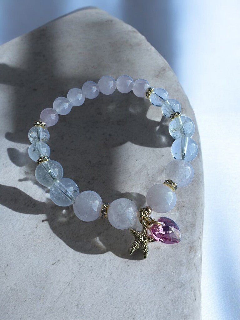 Rose Quartz and Clear Quartz Swarovski Heart Crystal Bracelet