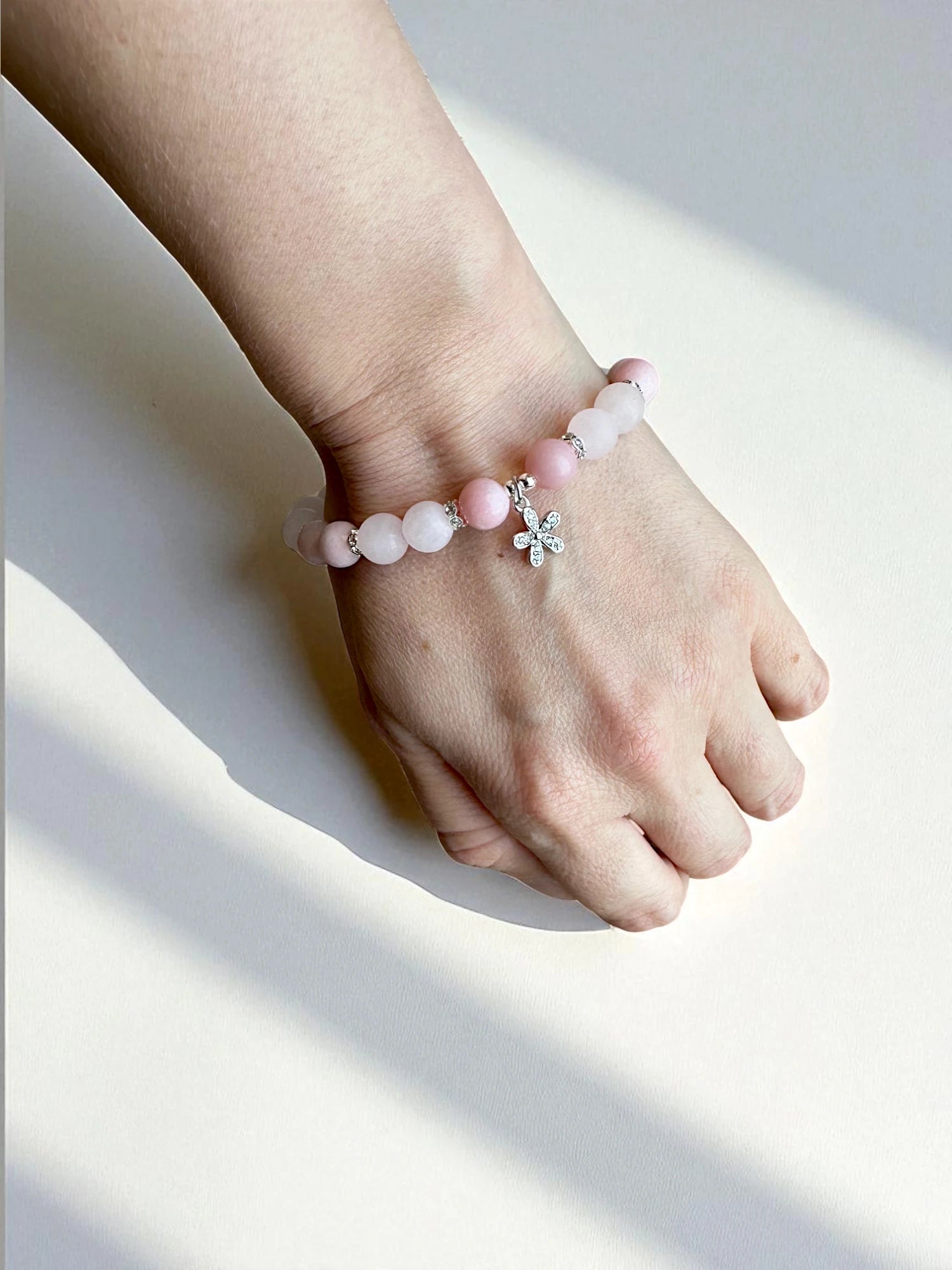 Rose quartz and pink opal gemstone bracelet for love and peace