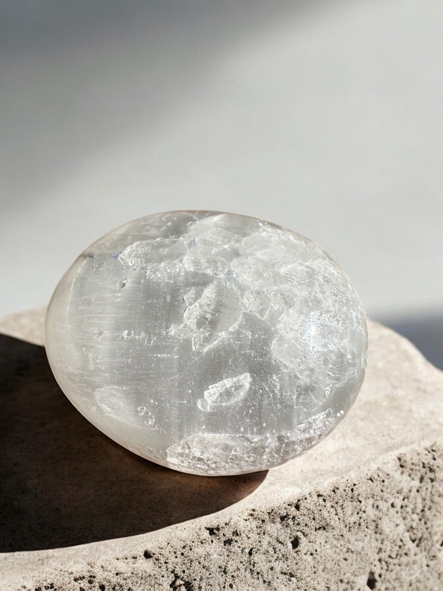 Selenite bigger palm stone closer look