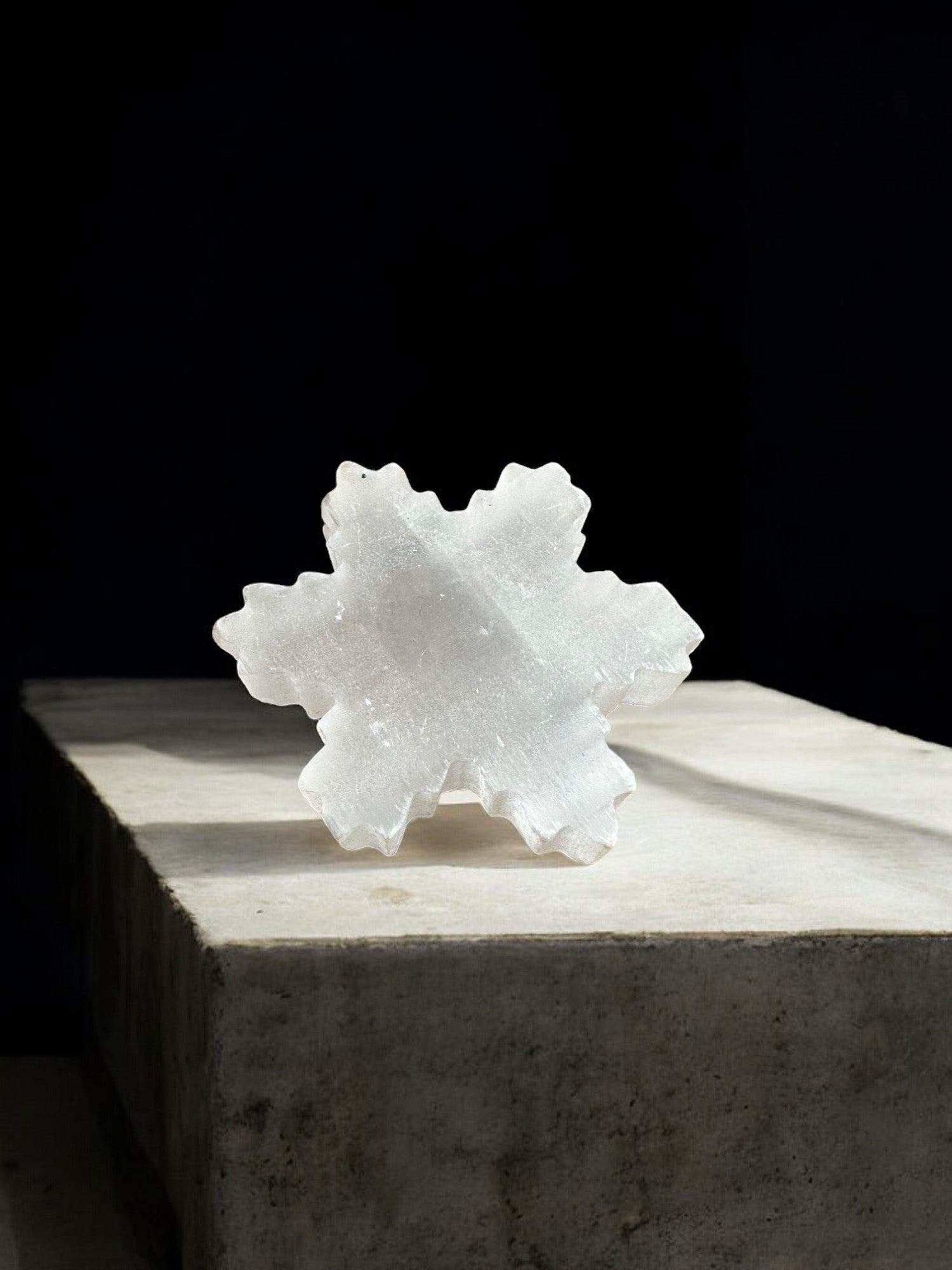 Selenite snowflake crystal shape back view