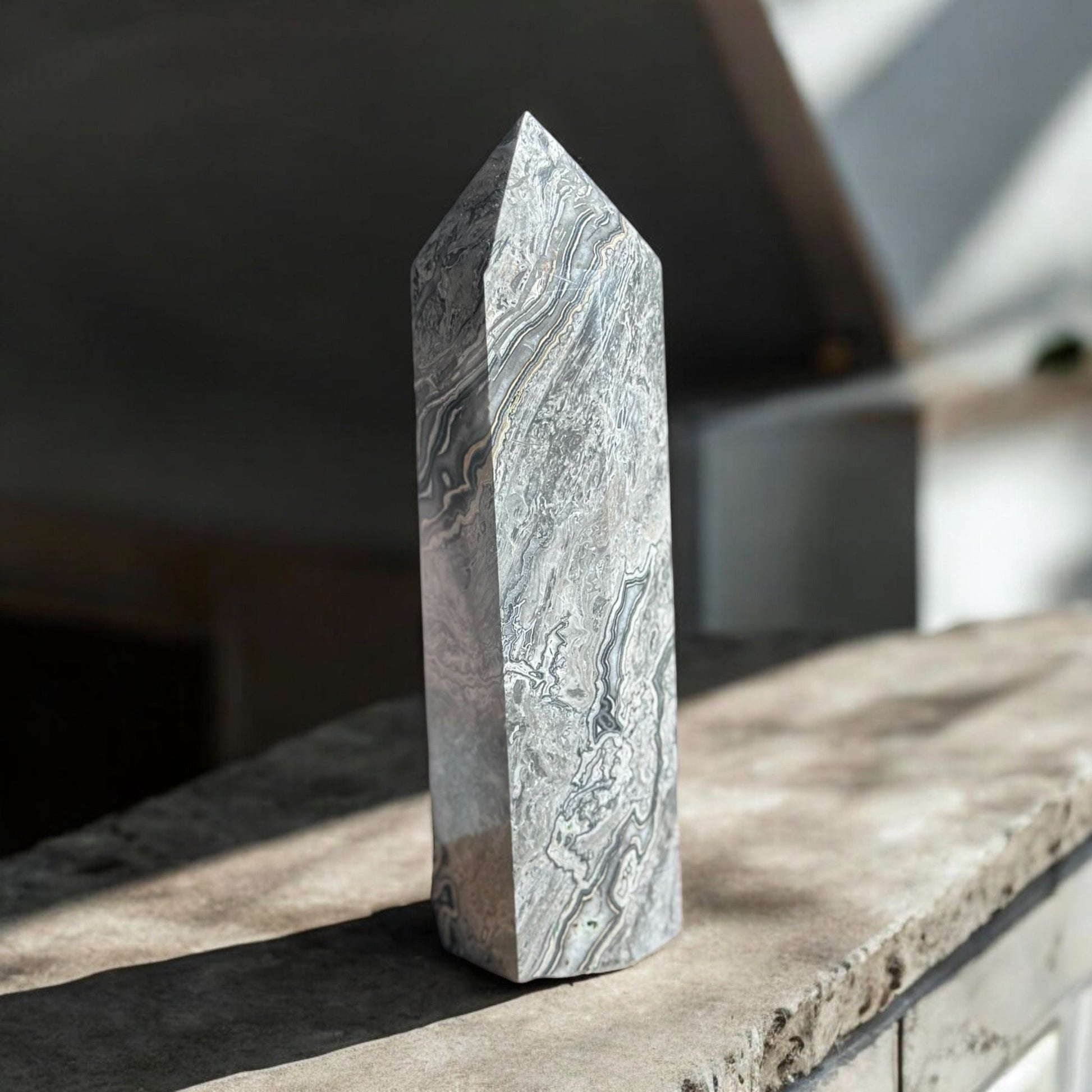 Side view of the Picasso Jasper Crystal Tower