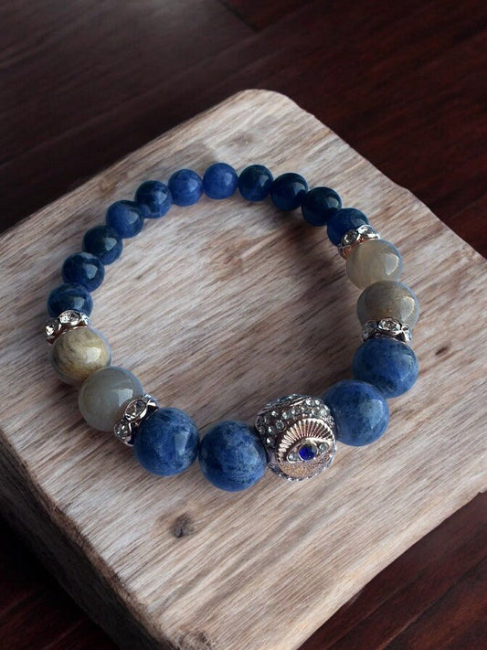 Sodalite and sun stone protective eye crystal bracelet
