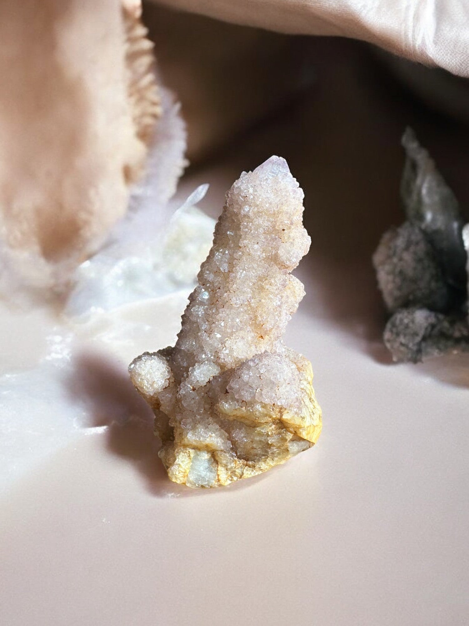 Spirit quartz raw crystal Q side view