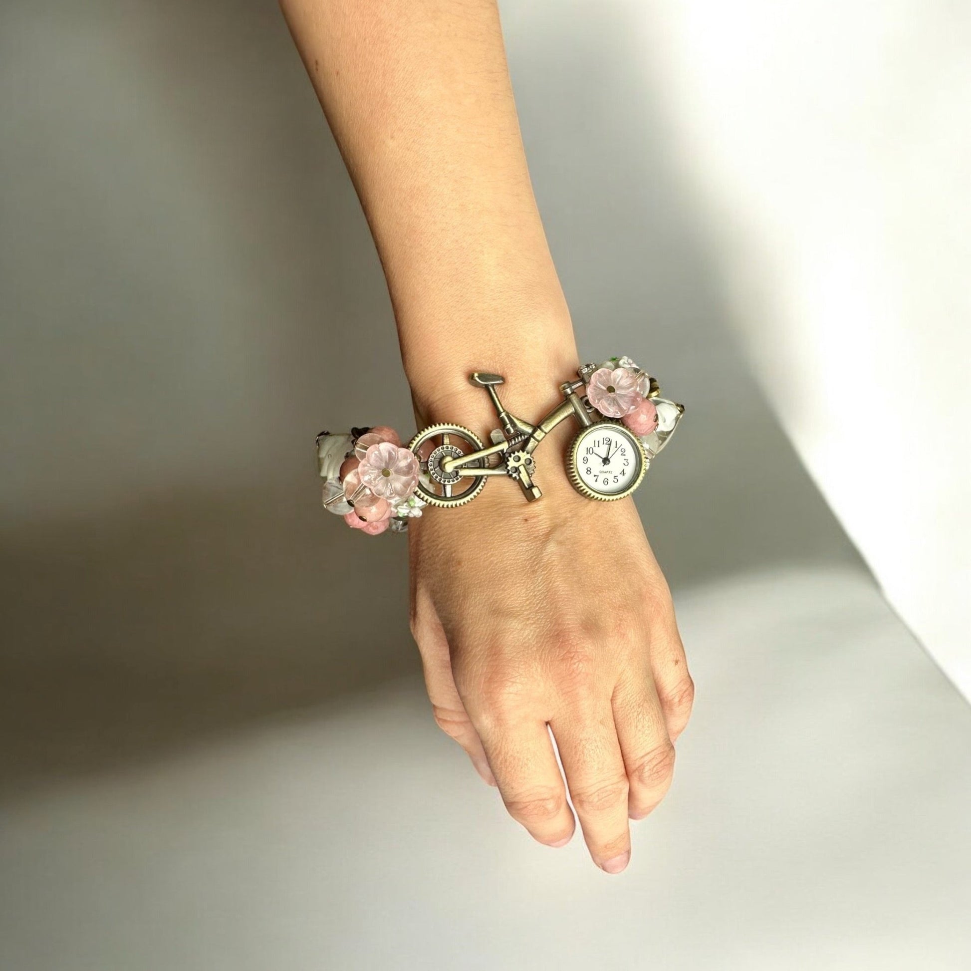 Wearing a Rhodonite, Pink Opal, and Clear Quartz Custom Watch