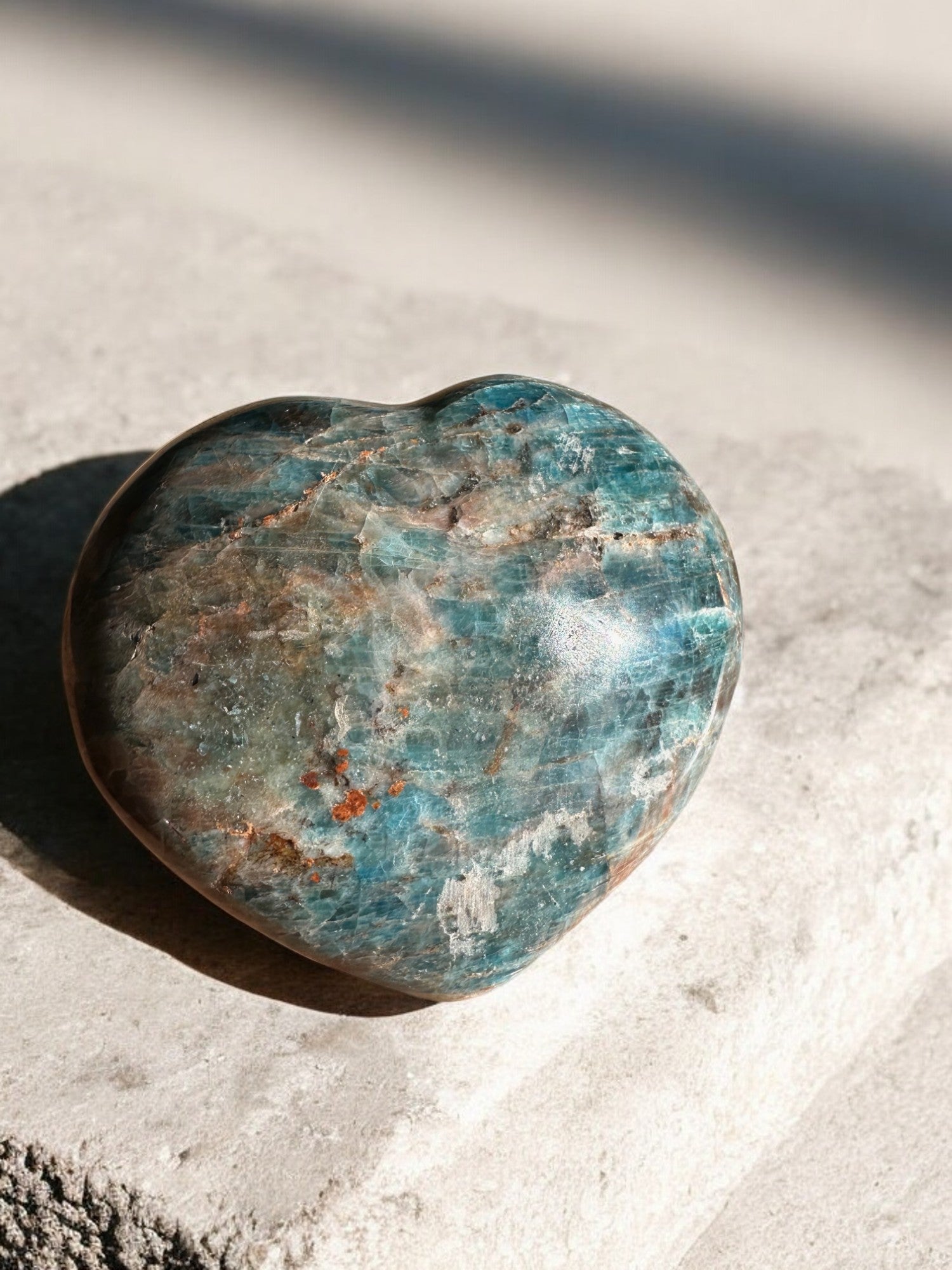 Blue apatite large crystal heart with inclusions