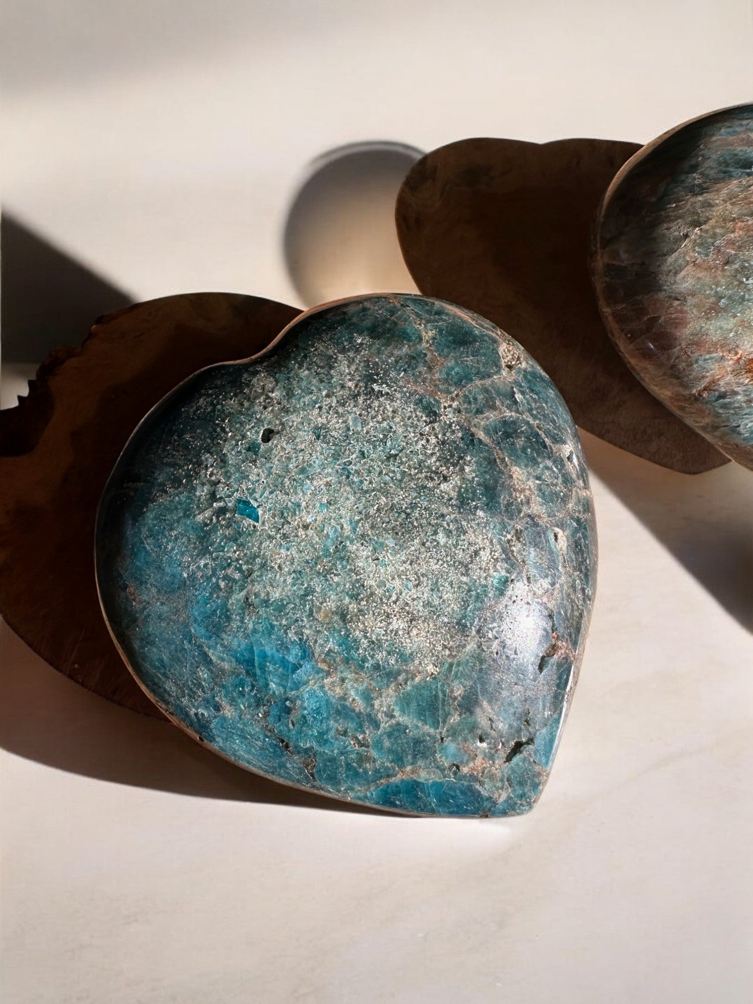 Blue apatite large crystal heart with more blue