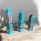 Chrysocolla crystal towers on a slab