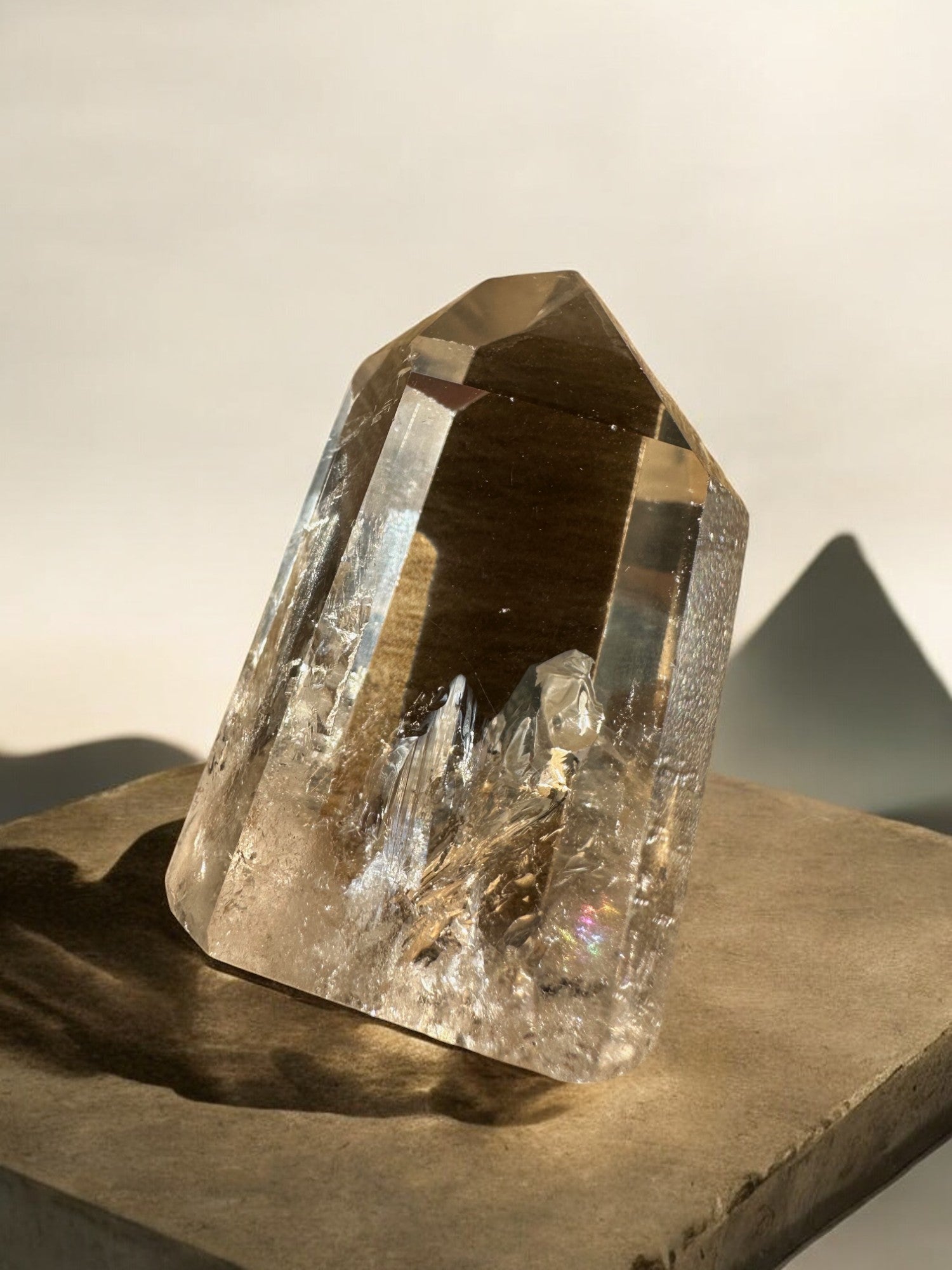 High quality citrine crystal tower with rainbows and golden hue