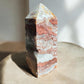 Crazy lace agate crystal obelisk with druzy