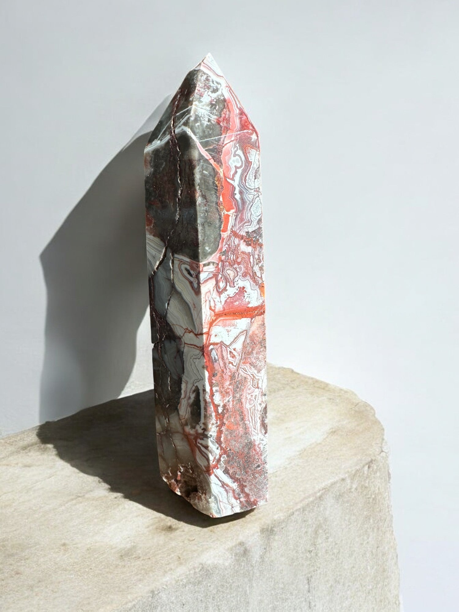 Crazy lace agate crystal tower option ML3 back view with iron