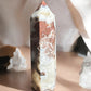 Crazy lace agate crystal tower option ML5 back view with white quartz