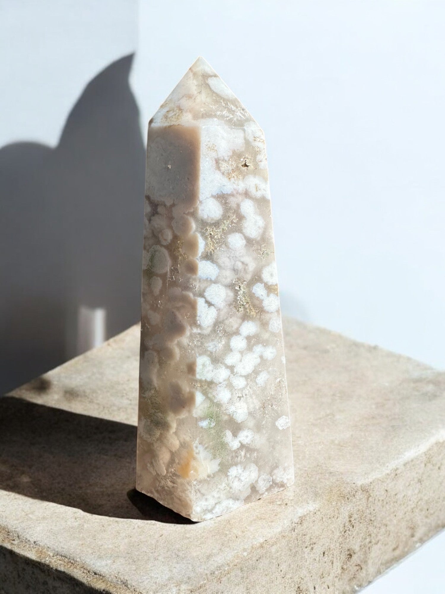 Flower agate crystal tower with lots of flowers