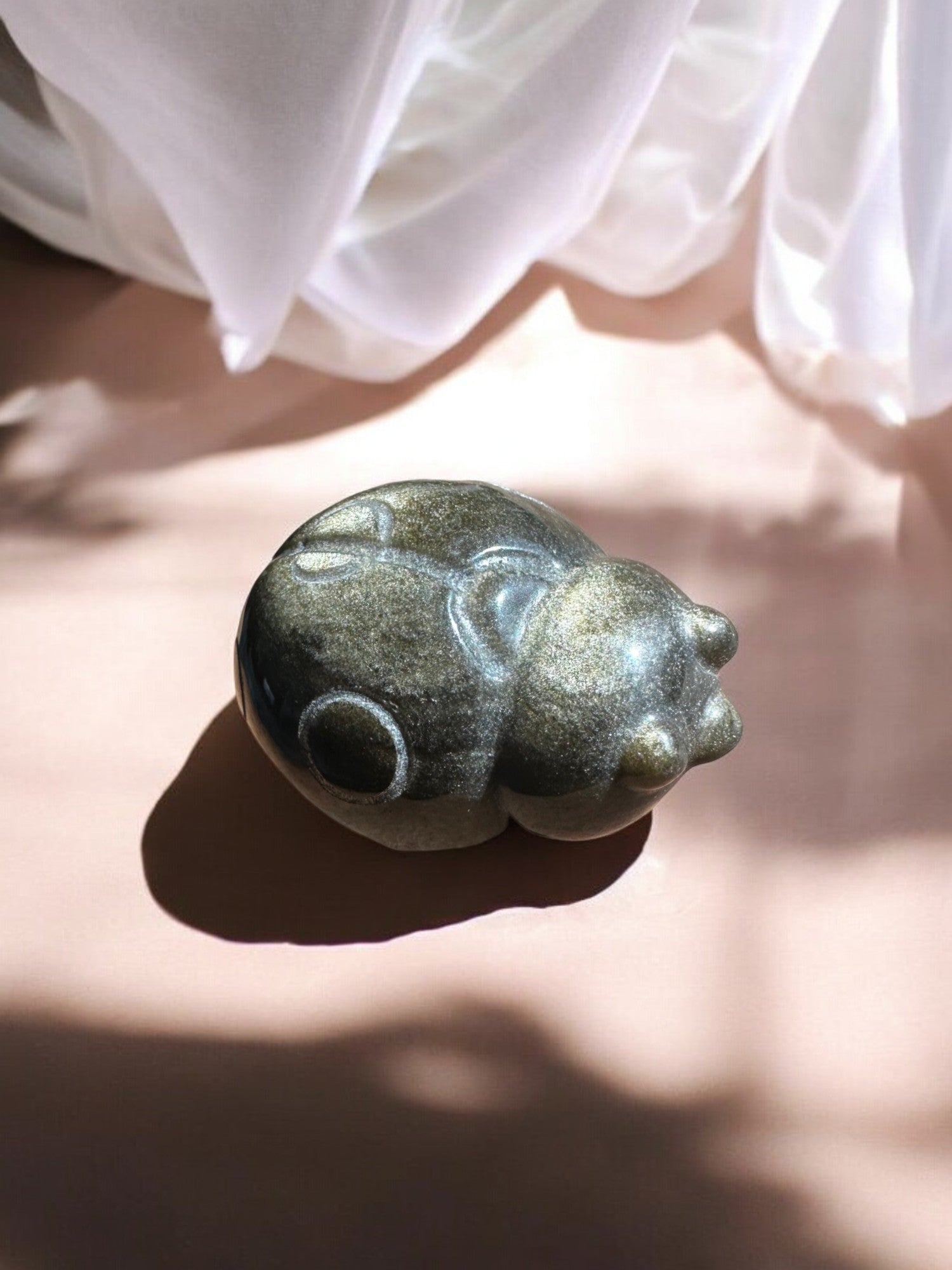 Gold obsidian ladybug crystal figurin