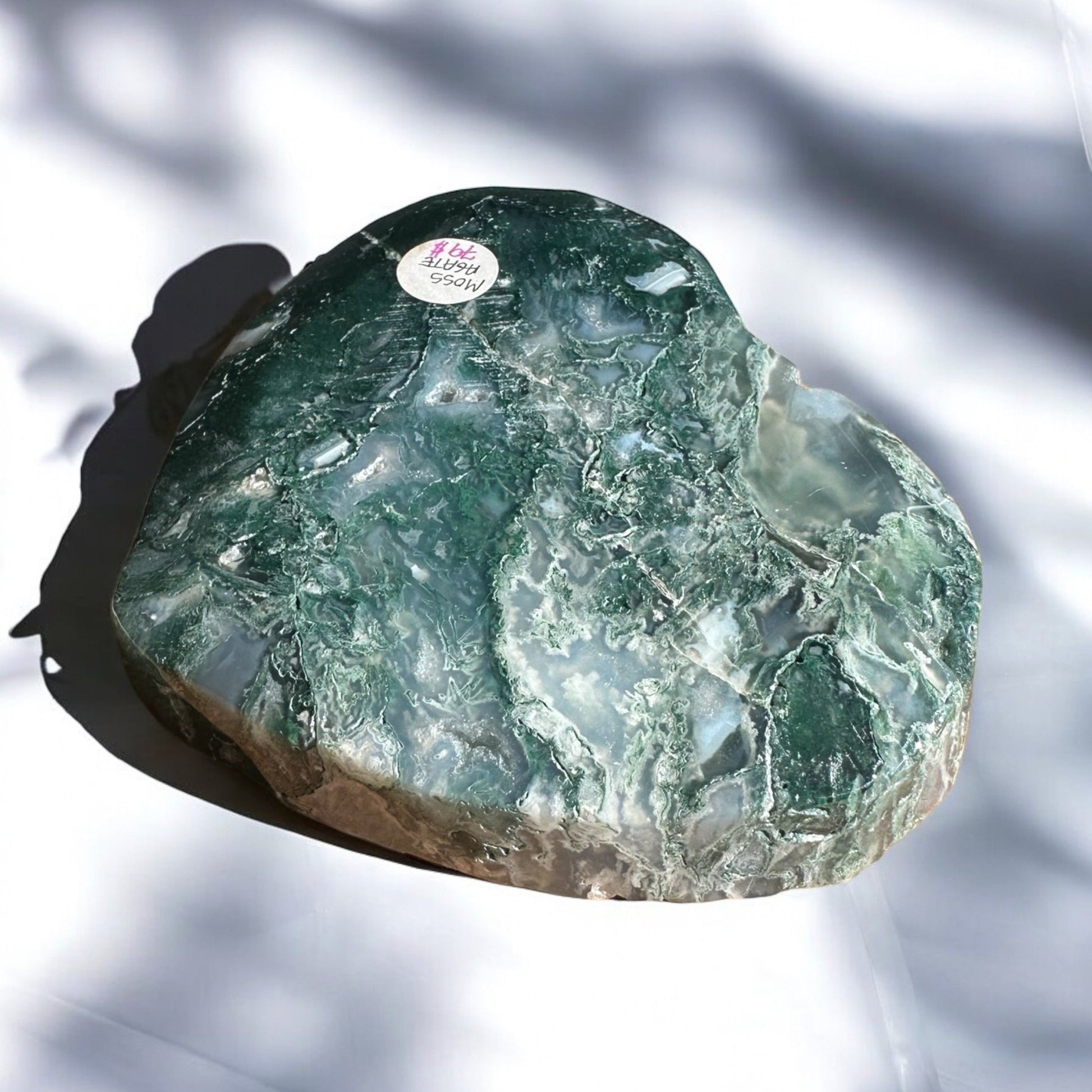 moss agate crystal bowl heart shaped back view