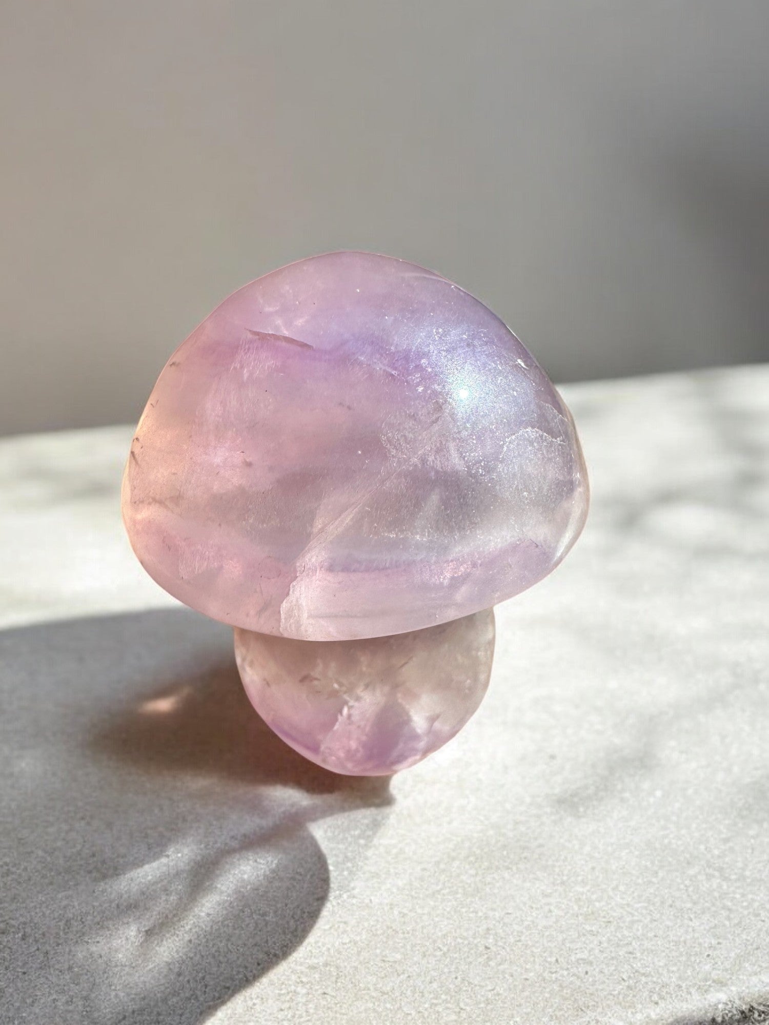Purple fluorite mushroom crystal figurine close view