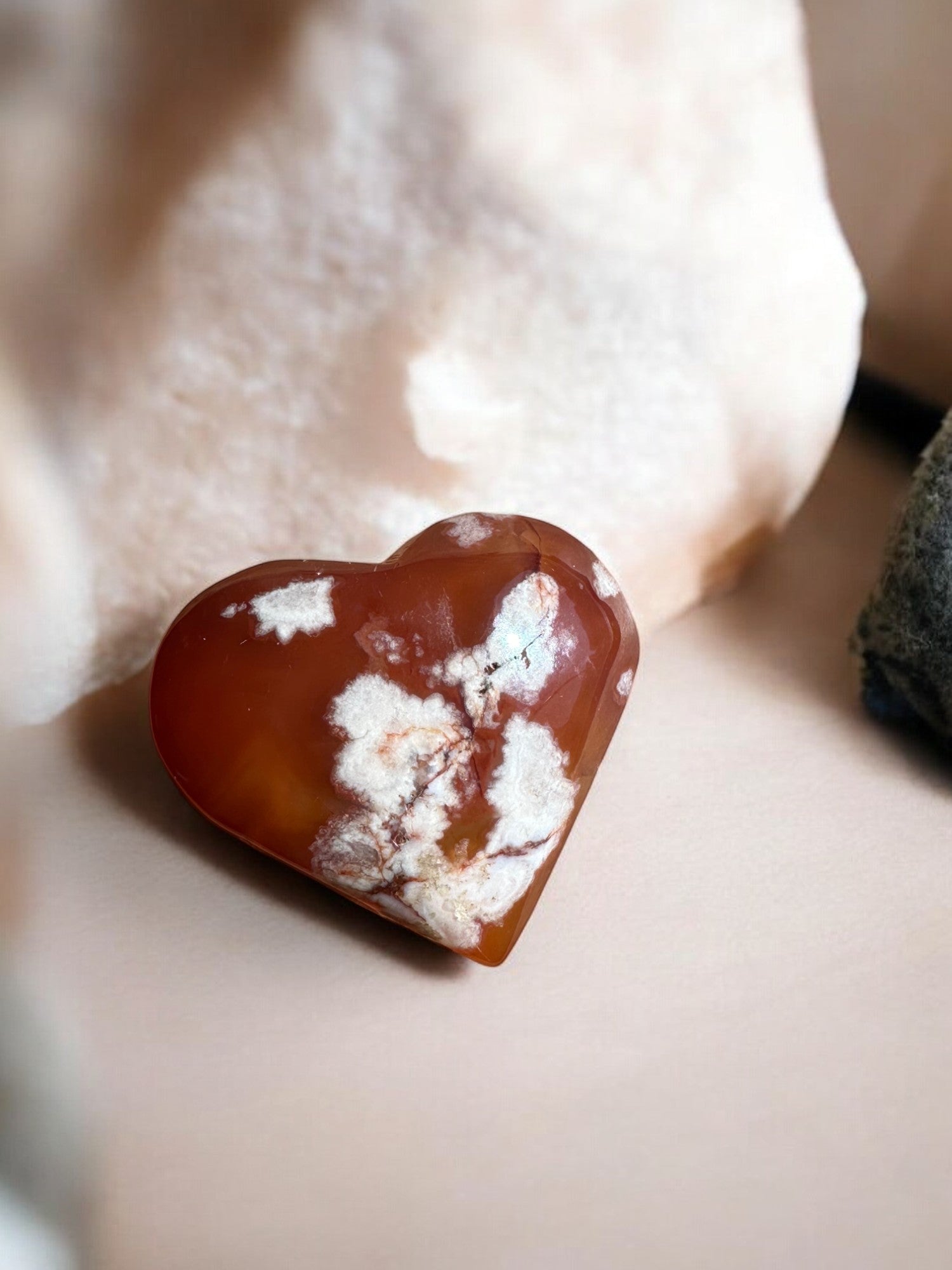 Red flower agate crystal heart