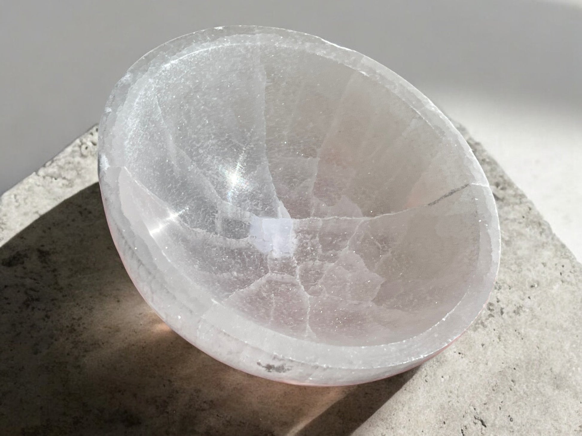 selenite crystal bowl inside view