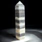 zebra calcite crystal tower on concrete option z12 back view
