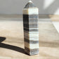 zebra calcite crystal tower on concrete option z14 back view